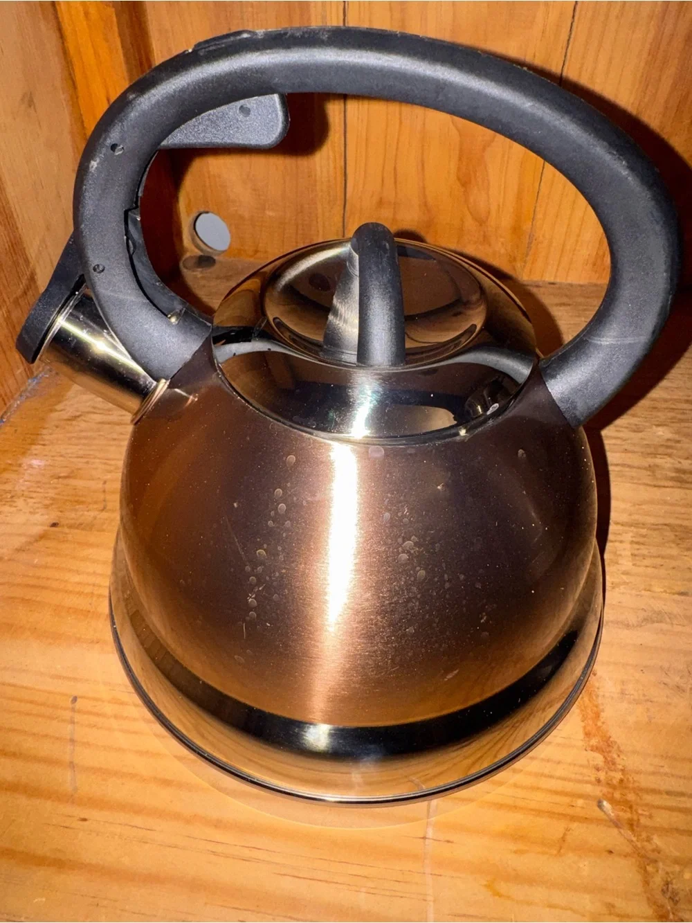 Stainless Steel/Copper Whistling Tea Kettle Black Handle - Copper Finish